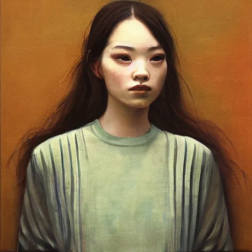 Prompt: oil painting of self - portrait girl styled by fang li jun