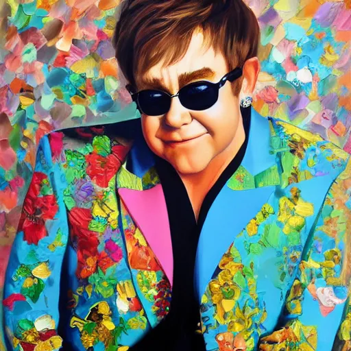 Prompt: Elton John jumpsuit, oil Painting, gucci poster