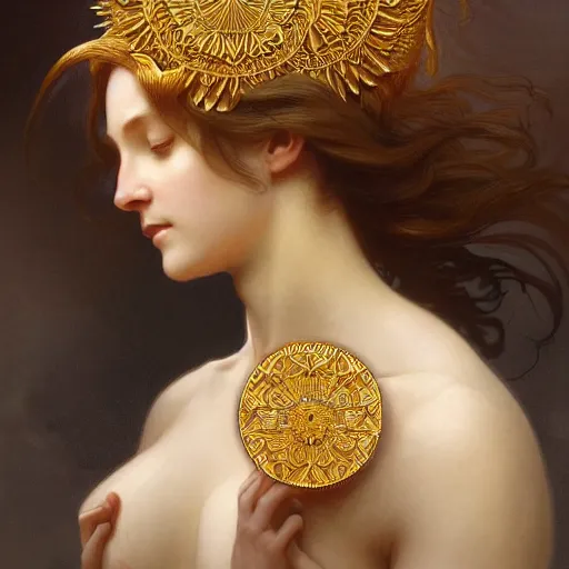 Prompt: portrait of angel of sun, intricate, elegant, highly detailed, digital painting, artstation, concept art, smooth, sharp focus, illustration, art by artgerm and greg rutkowski and alphonse mucha and william - adolphe bouguereau