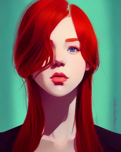 Prompt: a detailed portrait of a beautiful!!!! woman with red hair and freckles by ilya kuvshinov, digital art, dramatic lighting, dramatic angle