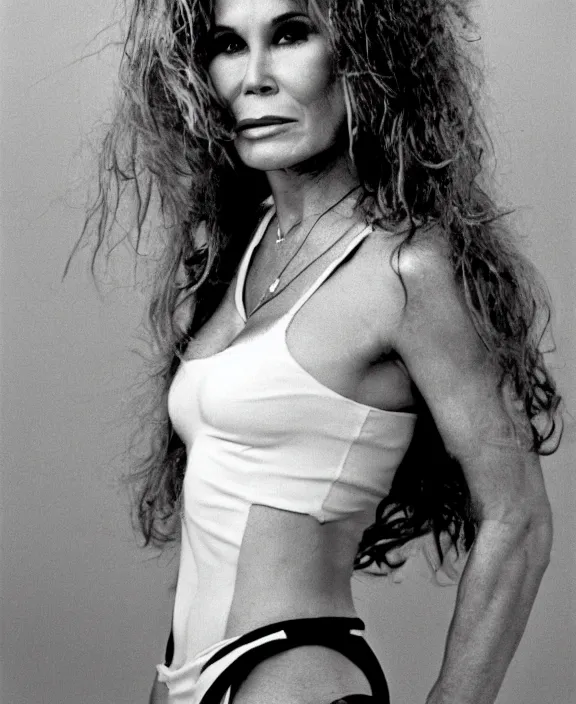 Image similar to A low key medium format portraiture photograph of Tawny Kitaen by Andreas Feininger arround 1983 on black and white film.