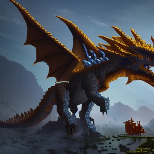 Image similar to ender dragon in minecraft by greg rutkowski