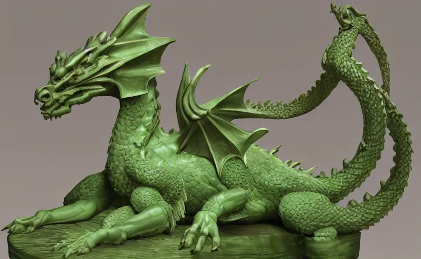 Image similar to statue of a dragon made of green jade, subsurface scattering, translucent, Dynamic Light and Shadows, Rendering, Redshift, 8k