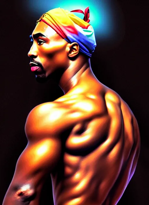 Prompt: symmetry!! portrait of tupac shakur, cottagecore!! fitness body, glowing lights!! intricate, elegant, highly detailed, digital painting, artstation, concept art, smooth, sharp focus, illustration, art by artgerm and greg rutkowski and alphonse mucha