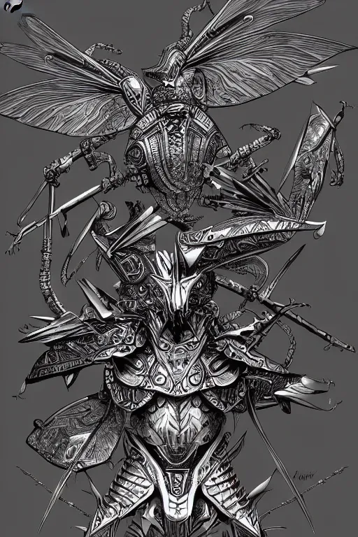 Image similar to armoured warrior hummingbird monster, symmetrical, highly detailed, digital art, hummingbird themed armour, sharp focus, trending on art station, kentaro miura manga art style