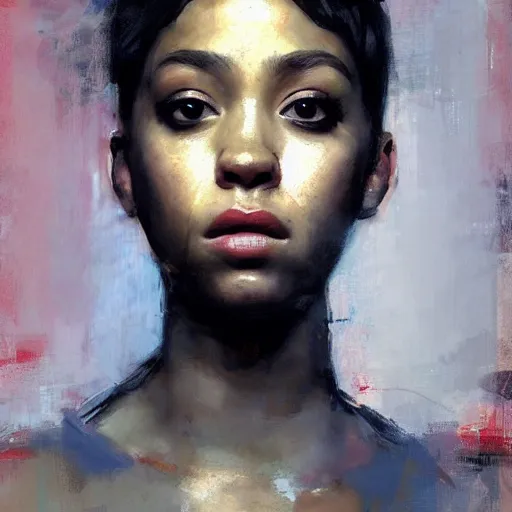 Image similar to face protrait of dojacat, realistic, ultrahd, jeremy mann painting