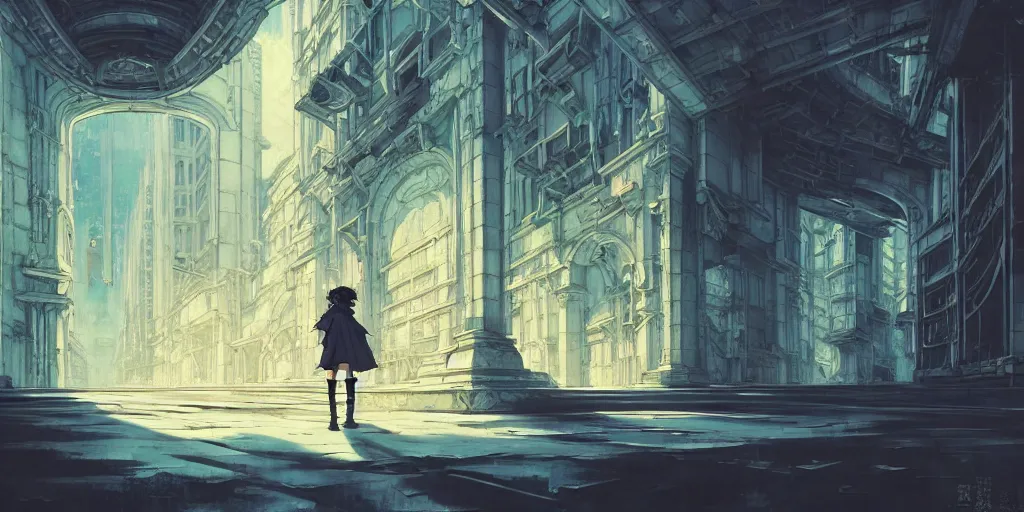 Image similar to baroque acrylic painting, anime key visual concept, anime white clean abandoned concrete cityscapes, rule of thirds golden ratio, fake detail, trending pixiv fanbox, style of makoto shinkai ghibli takashi takeuchi yoshiyuki sadamoto jamie wyeth james gilleard greg rutkowski chiho aoshima