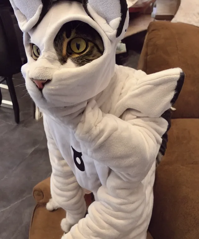 Prompt: a cat furry wearing a kigurumi