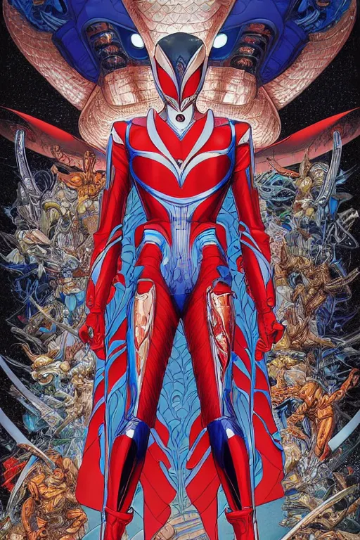 Prompt: ultraman, symmetrical, by yoichi hatakenaka, masamune shirow, josan gonzales and dan mumford, ayami kojima, takato yamamoto, barclay shaw, karol bak, yukito kishiro