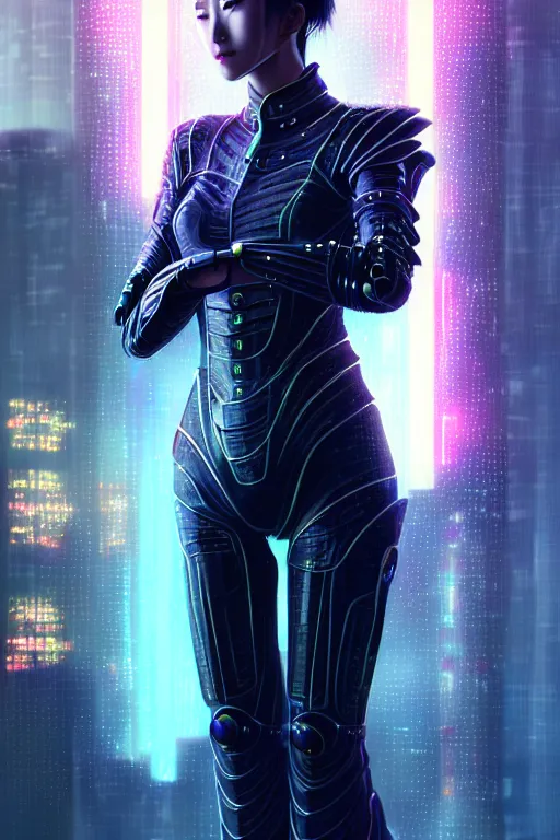 Prompt: portrait futuristic wuxia armor heroine Girl with thunder and fire sparkles and starlight, n future cyberpunk tokyo heavy rainning rooftop , ssci-fi, fantasy, intricate, very very beautiful, elegant, human structure, neon light, highly detailed, digital painting, artstation, concept art, smooth, sharp focus, illustration, art by tian zi and WLOP and alphonse mucha