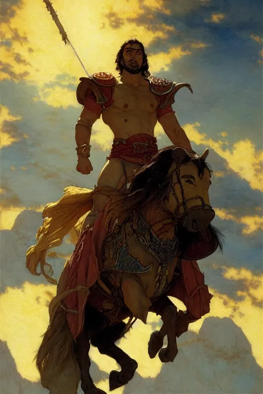 Image similar to tales from earthsea, attractive beefy male with armor, character design, dynamic lighting, cool and bright tint, painting by gaston bussiere, craig mullins, j. c. leyendecker, tom of finland