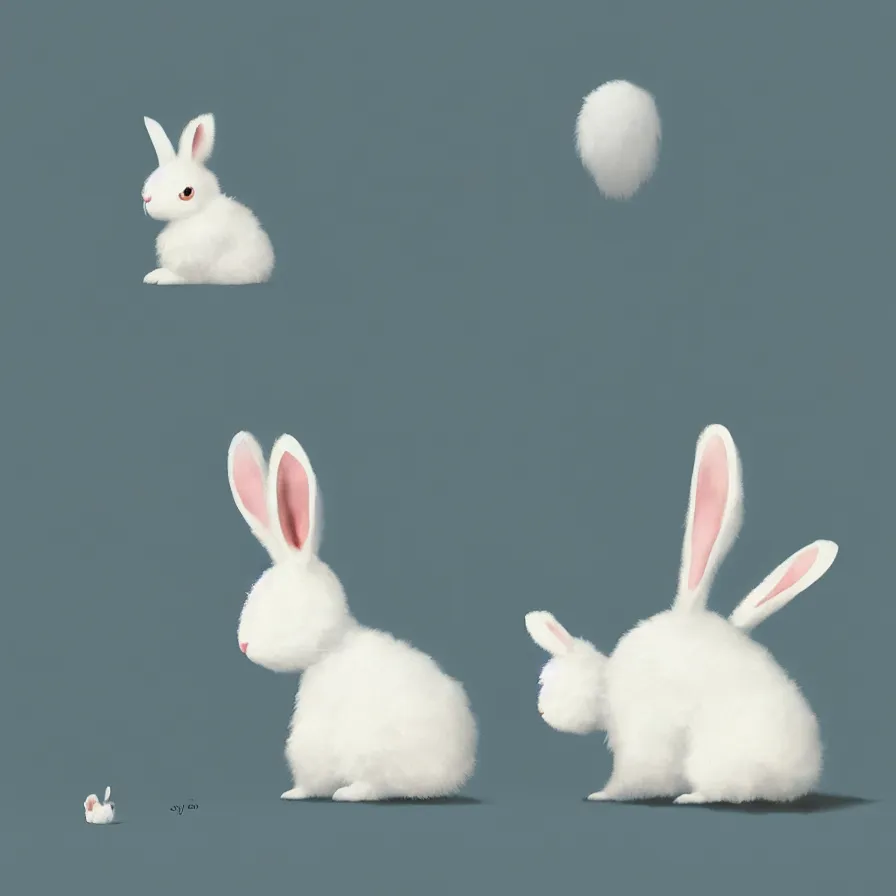 Image similar to Goro Fujita illustrating a lovely white fluffy bunny, with big ears on a plain background, art by Goro Fujita, sharp focus, highly detailed, ArtStation