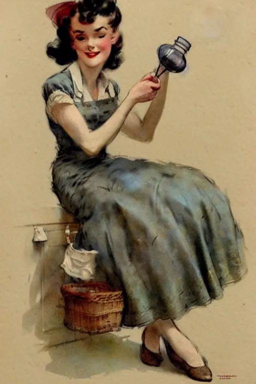 Prompt: (((((1950s magazine add house wife . muted colors.))))) by Jean-Baptiste Monge !!!!!!!!!!!!!!!!!!!!!!!!!!!