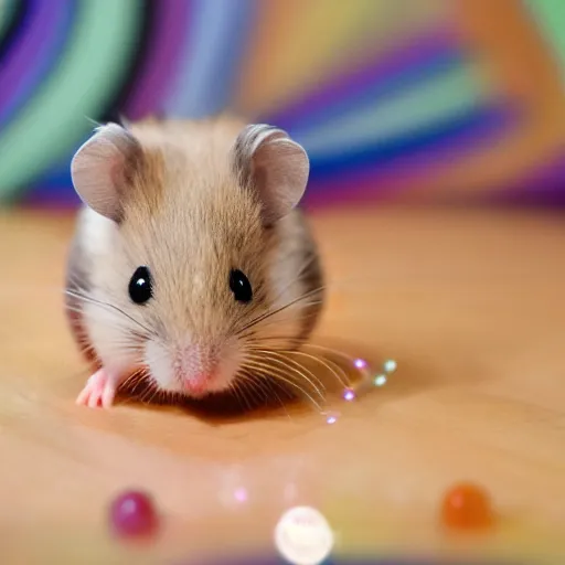 Image similar to a hamster consisting of rainbow gems