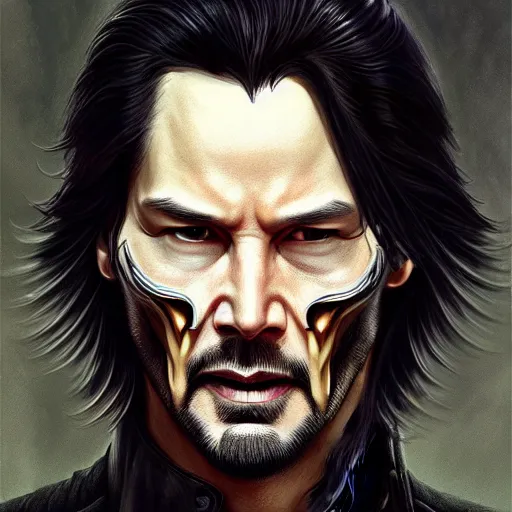 Image similar to handsome Keanu Reeves as Ghost Rider, western, closeup, D&D, fantasy, intricate, elegant, highly detailed, digital painting, artstation, concept art, matte, sharp focus, illustration, art by Artgerm and Greg Rutkowski and Alphonse Mucha