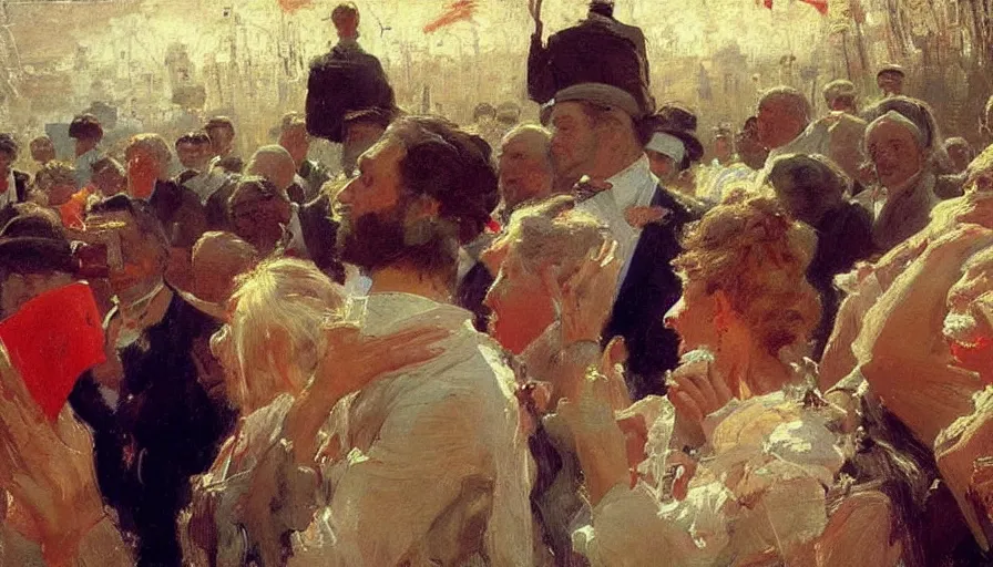 Prompt: painting by ilya repin, trump on the miting, detailed, stunning