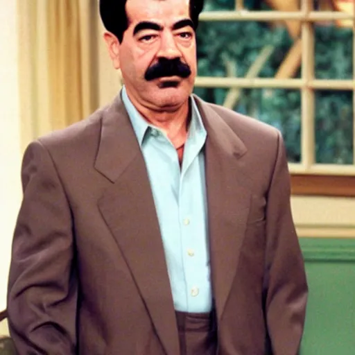 Prompt: A still of Saddam Hussein in the 1990s sitcom Friends