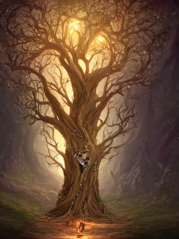 Image similar to A beautiful digital illustration painting of a detailed fantasy tree with a heart carved in the trunk by Blair Leighton and Charlie Bowater, 8k resolution trending on Artstation concept art digital illustration