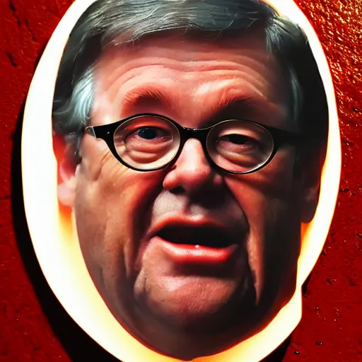 Image similar to bill barr face in a barbecued chicken piece!!!!, 8 k, ultra realistic details