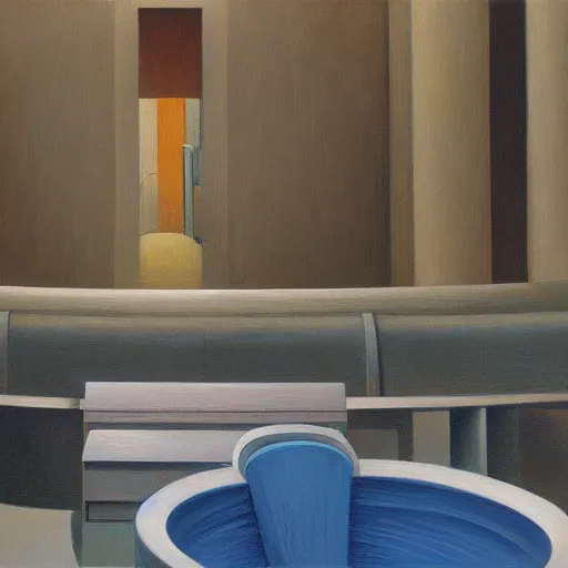 Image similar to hydroelectric dam interior, turbines, grant wood, pj crook, edward hopper, oil on canvas