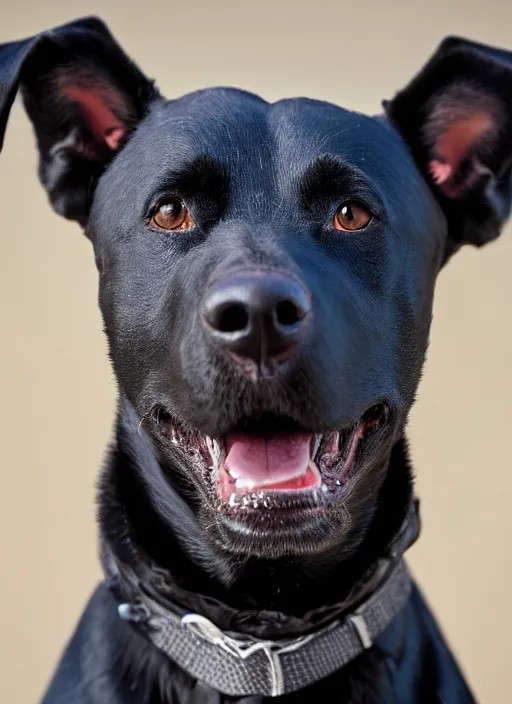 Image similar to closeup portrait of a black hunting terrier wearing a black suit