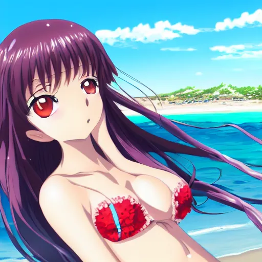 Image similar to sultry anime girl at the beach, key anime visual, portrait, pixiv