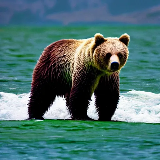 Image similar to ultra realistic photograph of a grizzly bear eating a fish, ultraHD, award winning, Pulitzer