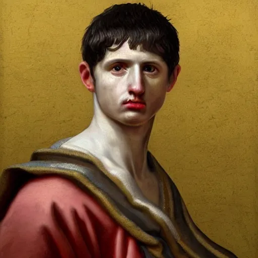 Image similar to A 17th century Baroque Painting of Augustus, portrait of Augustus, grainy, realistic, very realistic, hyperrealistic, highly detailed, very detailed, extremely detailed, very neat, very epic, very cool, detailed, trending on artstation