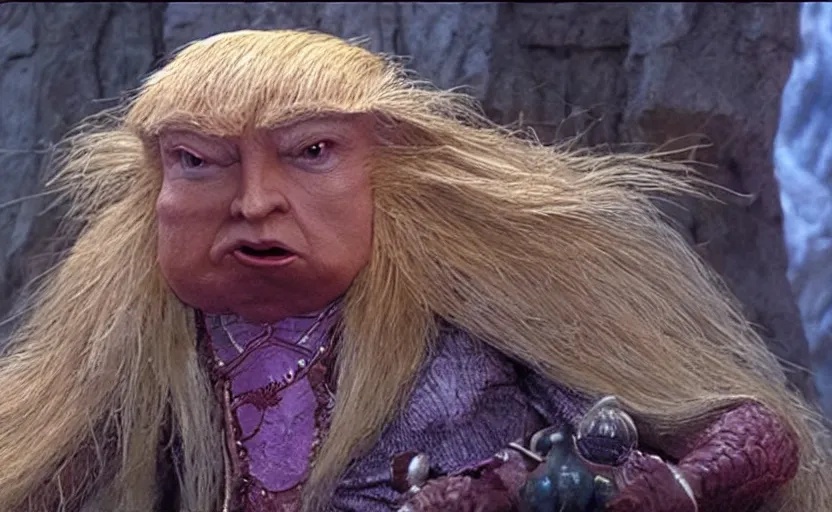 Image similar to donald trump as a oracle, a still from the dark crystal, high quality, very detailed, cinematic,