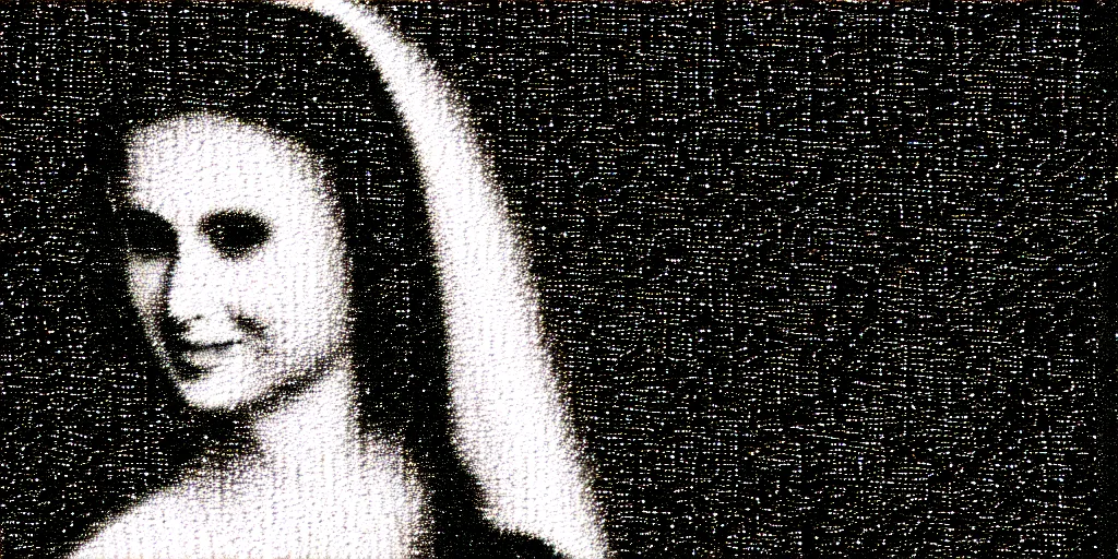 Image similar to vhs static overlay of marian apparition, vhs, 1 9 9 0, highly realistic, highly detailed, vhs noise static, black and white, vhs glitch