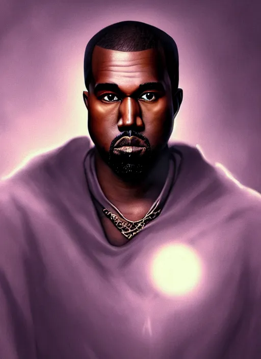 Image similar to a portrait of a kanye west as a male tiefling warrior, d & d, fantasy, intricate, tone mapped, ambient lighting, highly detailed, digital painting, artstation, concept art, 4 k, god rays, stunning beautiful, glowing eyes, sharp focus, by makoto shinkai and akihiko yoshida and hidari and wlop