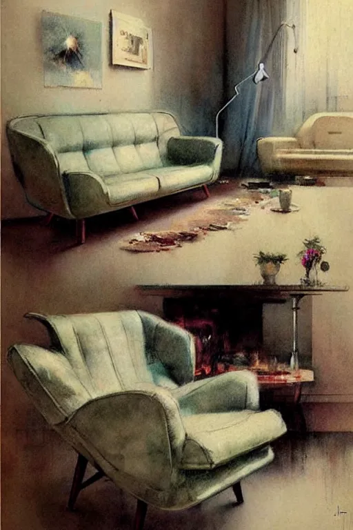 Image similar to ( ( ( ( ( 1 9 5 0 s retro future living room. muted colors. ) ) ) ) ) by jean - baptiste monge!!!!!!!!!!!!!!!!!!!!!!!!!!!!!!