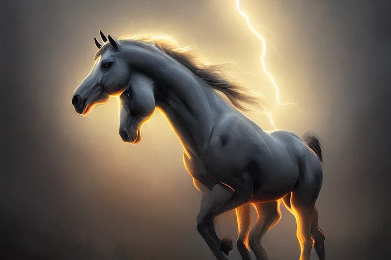 Image similar to a stunning digital painting of a horse made of lightning by greg rutkowski, volumetric light, digital art, fine detail, photorealistic