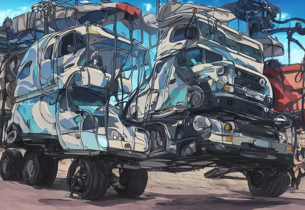 Prompt: An anime art of car GAZelle truck, digital art, 8k resolution, anime style, wide angle