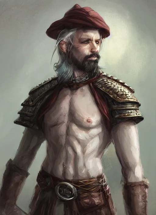 Prompt: tristan fulcher livedoce young man with short white fringe white hair and moustache, dndbeyond, bright, colourful, realistic, dnd character portrait, full body, pathfinder, pinterest, art by ralph horsley, dnd, rpg, lotr game design fanart by concept art, behance hd, artstation, deviantart, hdr render in unreal engine 5