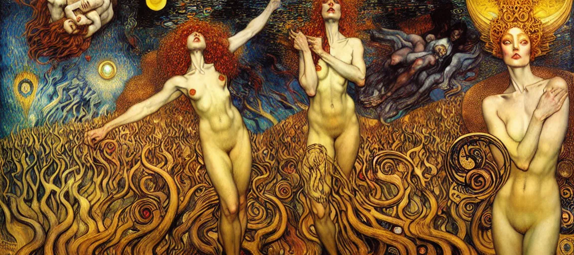 Image similar to Divine Chaos Engine by Karol Bak, Jean Delville, William Blake, Gustav Klimt, and Vincent Van Gogh, symbolist, visionary