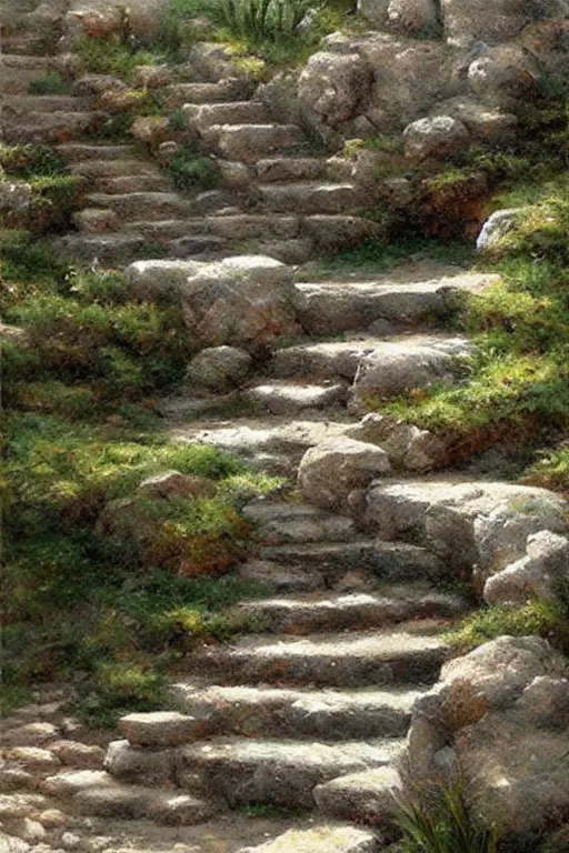 Prompt: stone steps fantasy landscape artstation by james gurney