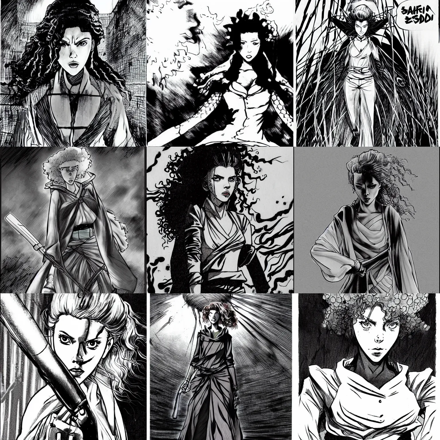 detailed noomi rapace as a samurai in vagabond manga, Stable Diffusion