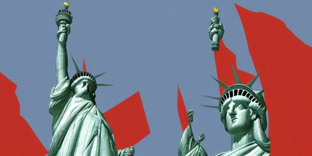 Image similar to new york city soviet version, statue of liberty with hammer and sickle