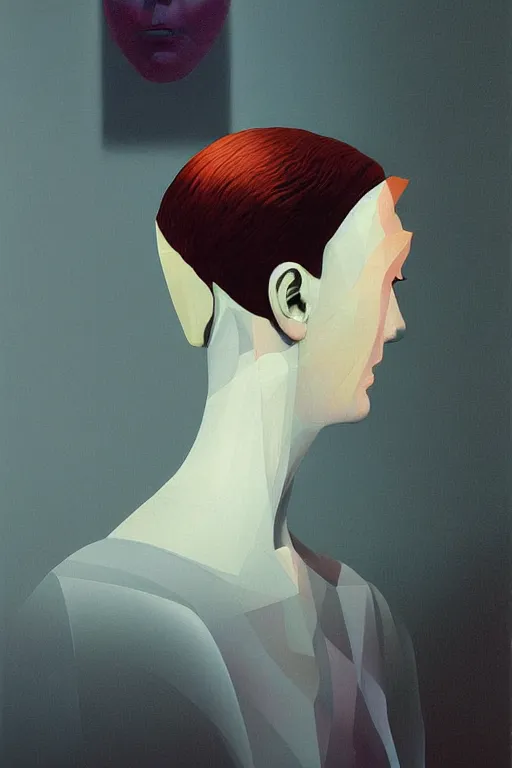 Image similar to woman wearing oculus and digital glitch head edward hopper and james gilleard, zdzislaw beksisnski, higly detailed