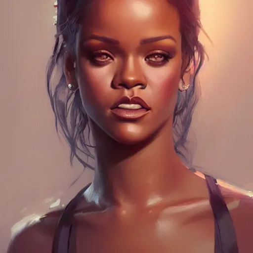 Image similar to “ portrait of rihanna by greg rutkowski, young, attractive, highly detailed portrait, scifi, digital painting, artstation, concept art, smooth, sharp foccus ilustration, artstation hq ”