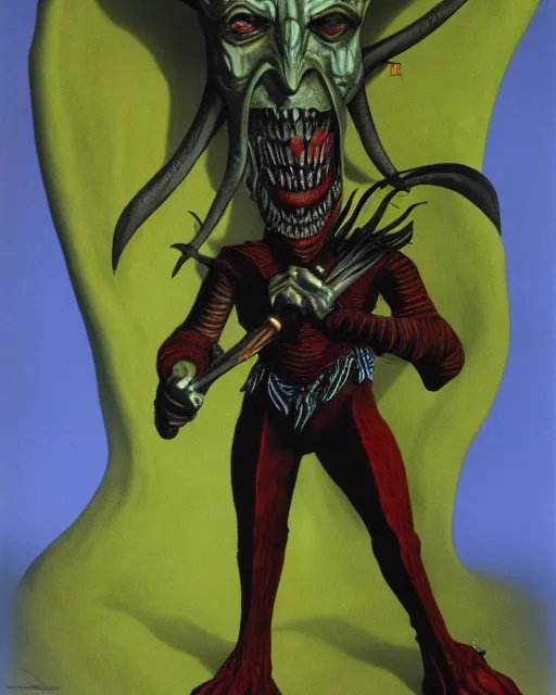 Image similar to male, dark jester by roger dean, by hr giger, ( ( ( hd ) ) ), 8 k, highly detailed, sharpness