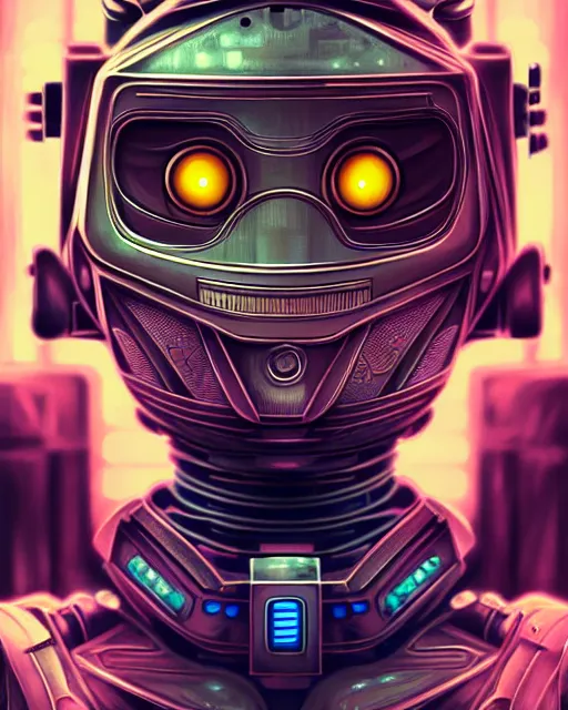 Prompt: robot, character portrait, portrait, close up, concept art, intricate details, highly detailed, sci - fi poster, cyberpunk art, in the style of looney tunes