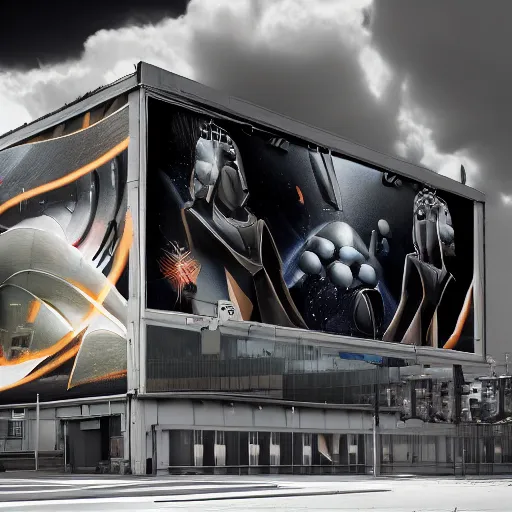 Image similar to sci-fi organic brutalism speed dynamic o x u wall panel on the coronation of napoleon painting and digital billboard in the middle, unreal engine 5, keyshot, octane, artstation trending, ultra high detail, ultra realistic, cinematic, 8k, 16k, in style of zaha hadid, in style of nanospace artstation, in plastic,dark, tilt shift,