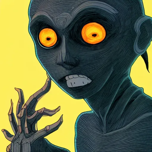 Image similar to a dark humanoid, hyper detailed, in the style of studio ghibli and and studio ghibli and studio ghibli, selfie