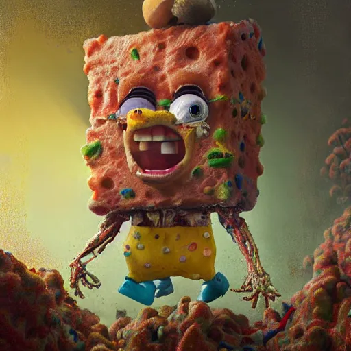 Image similar to hyperrealistic mixed media high resolution painting of anatomically correct SpongeBob SquarePants, stunning 3d render inspired art by István Sándorfi and Greg Rutkowski, perfect symmetry, dim volumetric lighting, 8k octane beautifully detailed render, post-processing, extremely hyper-detailed, intricate, epic composition, highly detailed attributes, highly detailed atmosphere, cinematic lighting, masterpiece, trending on artstation, very very detailed, masterpiece, stunning, flawless structure, lifelike texture, perfection,