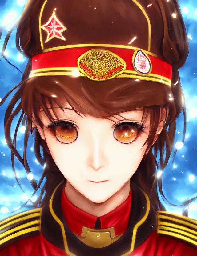 Image similar to a detailed manga portrait of a beautiful brown haired woman in a military uniform glowing with swirling red energy, trending on artstation, digital art, 4 k resolution, detailed, high quality, sharp focus, hq artwork, coherent, insane detail, character portrait