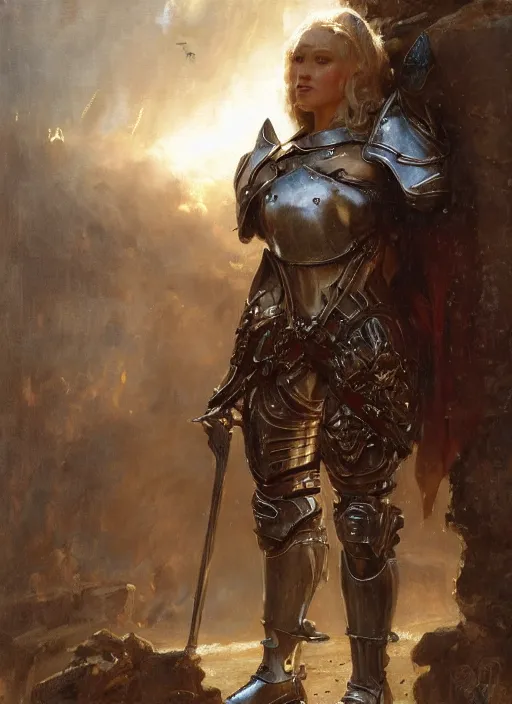 Image similar to short blonde muscular woman wearing medieval armour, detailed by gaston bussiere, bayard wu, greg rutkowski, giger, maxim verehin, greg rutkowski, masterpiece, sharp focus, cinematic lightning