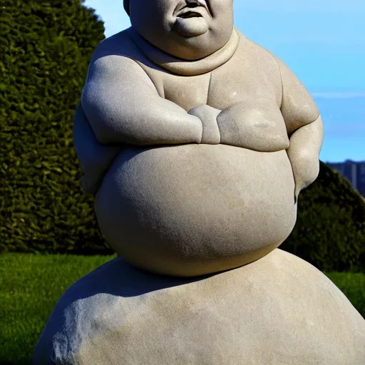 Image similar to obese stone sculpture of donald trump, highly detailed,