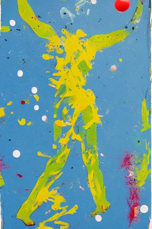 Prompt: figure made out of paint splatters playing ping pong, artwork, paddle and ball